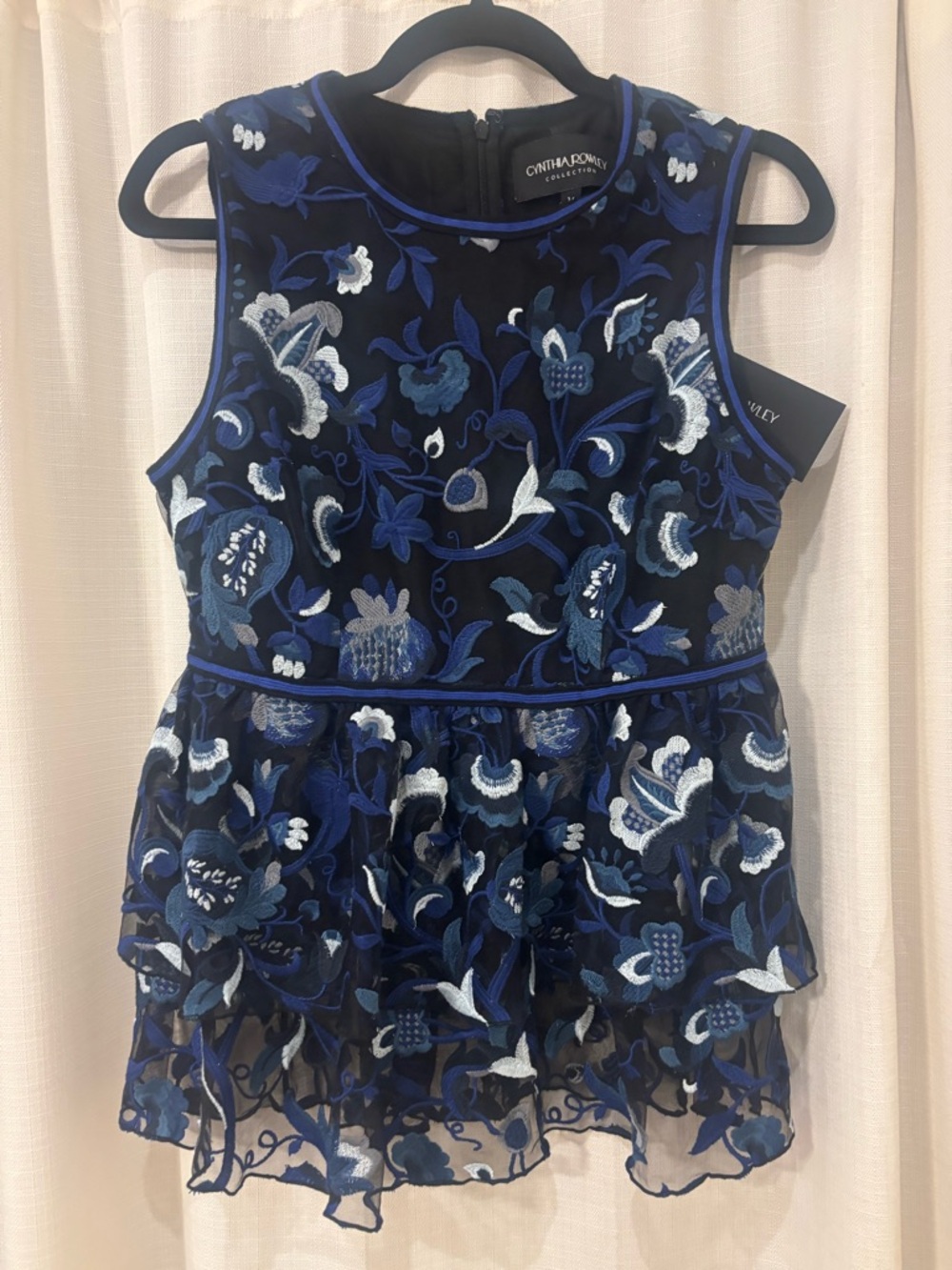 NWT Cynthia Rowley Navy & Blue Floral Embroidered Peplum Top